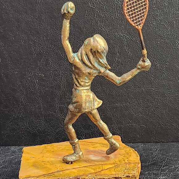 Rare Vintage Bijan Sculpture Tennis Player Mixed Metal-Bronze and Copper - Picture 7 of 10